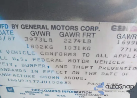 1988 Cadillac Allante z USA, uszkodzony, nr VIN 1G6VR3177JU100683